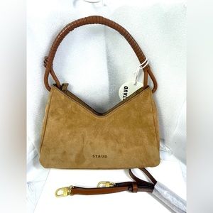 STAUD Valerie SHLDR Bag. Tan/Gold.